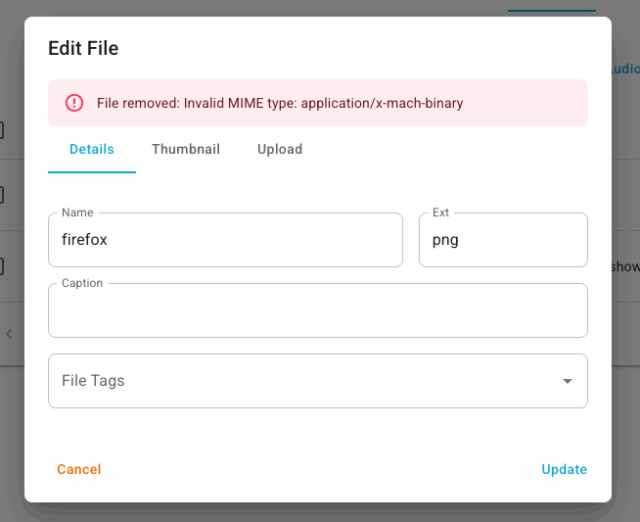 File validation by mime-type.
